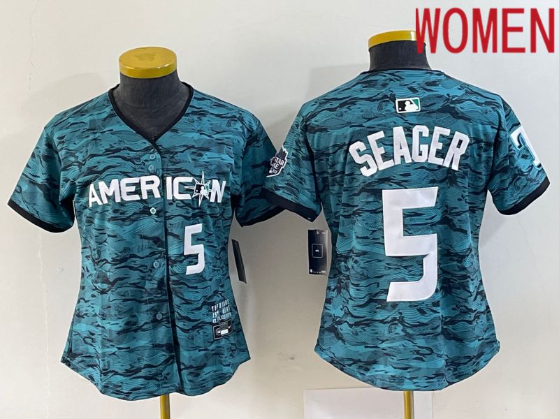 Women Texas Rangers #5 Seager American League Nike Green 2023 MLB All Star Jersey